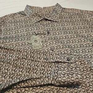 Luciano Visconti Black 3XLT Ash Grey & Black Geo Pattern Button Shirt NWT 1017